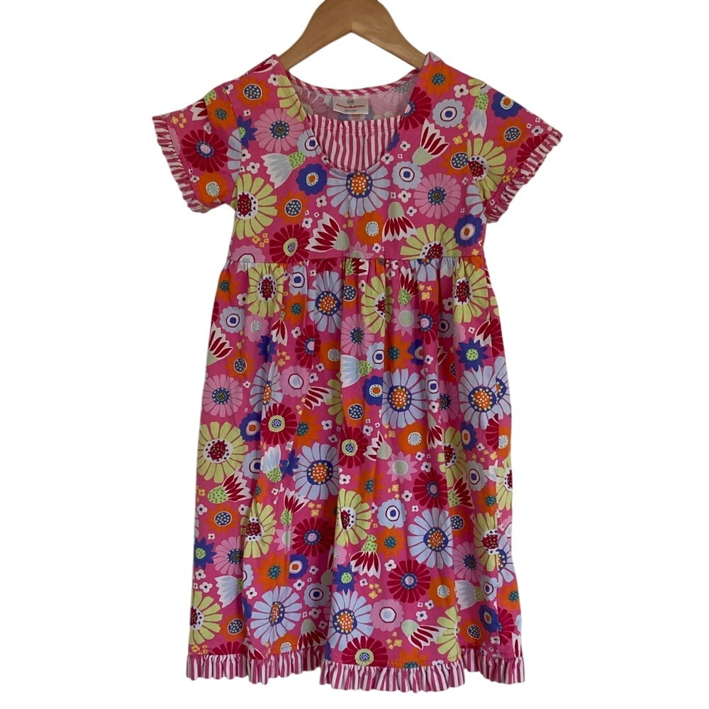 Hannah Anderson Girls Floral Pinks Short‎ Sleeve Dress Size 120 6 Cotton Comfort